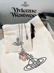 Vivienne Westwood 粉色水晶多墜土星項鍊 合金水晶 全新