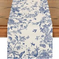 World Style Monochrome Sketch Bird And Flower Summer Table Runner, Seasonal Spring/Autumn Kitchen Di
