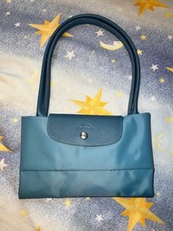 全新Longchamp Le Pliage 長柄大size尼龍 Tote bag藍綠色