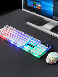 帶led燈光的遊戲鍵盤和滑鼠套裝,機械手感,適用於桌面電腦和筆記本電腦。
