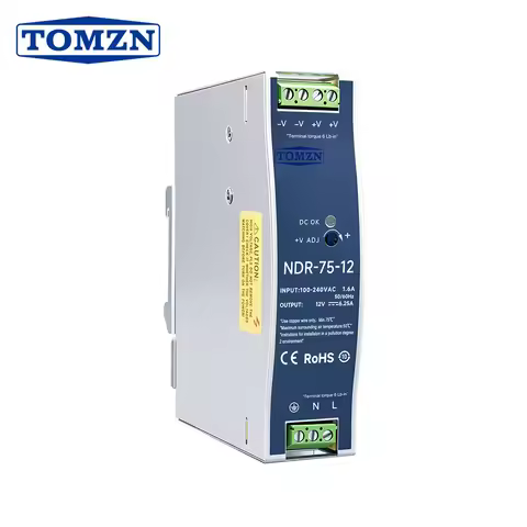 TOMZN NDR-75-24 NDR-75-12 75W DIN Rail Power Supply AC to DC 12V 6.3A 24V 3.2A Industrial Switching 
