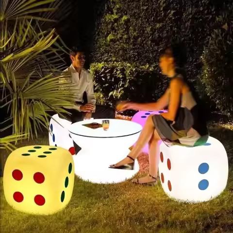 LED Dice Ottoman Remote Control Glowing Cube Stool Plastic Bar Coffee Table KTV Light-Up Dice Decor