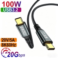 LIKAIYUE PD100W USB C 3.2 20Gbps ThunderBolt 3 Type C to Type C Cable 8K@60Hz 3m Data Cable For  xia