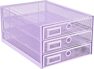 Annova Desk Organizer Wire Mesh 3 Tier Sliding Drawers Paper Sorter/Multifunctional / Premium Solid Construction for Letters, Documents, Mail, Files, Paper, Kids' Art Supplies (Light Purple)