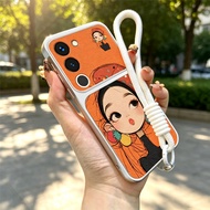 Big Eye Cartoon Girl Shockproof Phone Cover Wrist Strap For Samsung S25 S26 S24 S23 S22 Ultra F07