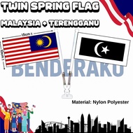 【Benderaku】【2in1】Jalur Gemilang + Terengganu Flag Twin Spring Flag Table Spring Flag-F2492 【MOQ:3-PC
