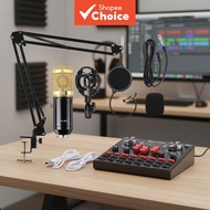 BM-800 Condenser Microphone Set with 3.5mm Cable and V8 Multi-Function Live Audio Board for PC and P