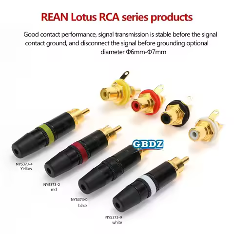 REAN RCA Connector White Red And Black Ring Gold-plated Phono Audio Video Lotus Plug NYS373 Cable Co