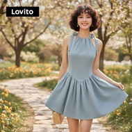 (trendy3)Lovito Bow Front Pleated Dress for Women L133AD062
