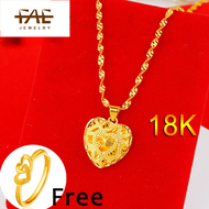 Pure Gold 18k Pawnable Saudi Necklace for Women Buy 1 Take 1 Free Ring Nasasangla Smooth Transfer Beads Good Luck Couple Necklace Chain and Hollow Three-dimensional Love Pendant Necklace Fashion Jewellery Set