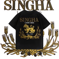 แฟชั่นใหม่สวยมากสิงห์ลาเกอร์เบียร์ฝ้ายแขนสั้นพิมพ์เสื้อยืด SINGHA LAGER BEER t shirt