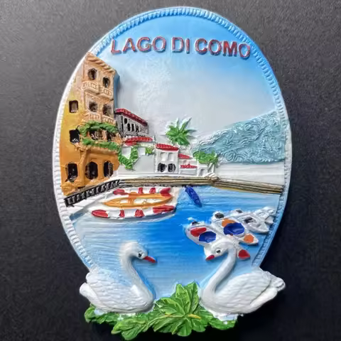 Italy, Lake Como, Swan，3D Stereoscopic，Tourism souvenirs，Resin painting，Decoration home，Refrigerator