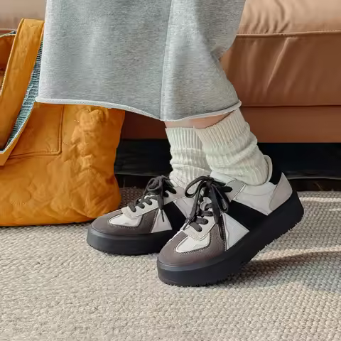Maden Women's Platform Sneakers Colorblock German Trainer Style Casual Sport Lace-up Versatile Shoes