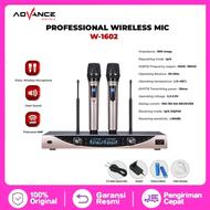 Advance W-1062 Dual Mic Wireless Profesional Microphone + Amplifier Mic Wireless Batrei Gold