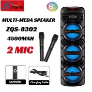 ZQS-8302 8x3 Inch Bluetooth Karaoke Speaker Wireless Mic Remote Super Bass Portable Party DJ Speaker