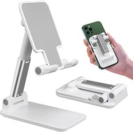 Gemnbo Cell Phone Stand, Desk Cell Phone Holder Adjustable Angle Height with Silicone Pad, Foldable Mobile Phone Stand Portable for iPhone, Samsung and All Other Mobile Phones, White
