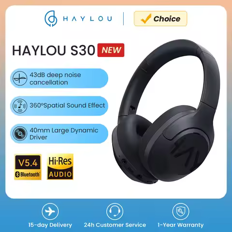 HAYLOU S30 Wireless Bluetooth 5.4 Headphones 43dB Adaptive Noise Cancelling Headsets 40mm Driver 80H