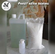 Paket resin bening katalis dan talk powder penambal nat marmer granit