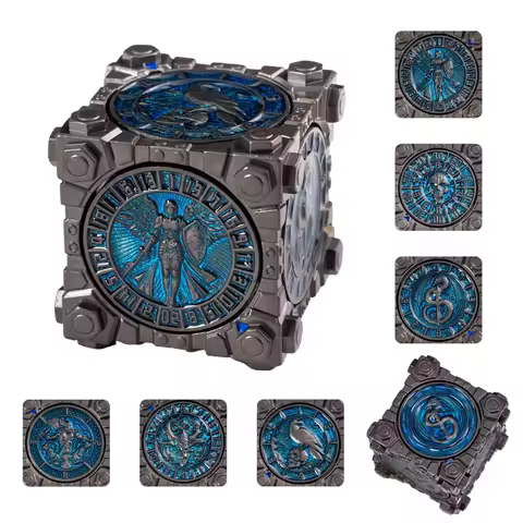 DND 7-in-1 Metal Rotating Dice Unique 6 Side Spinner Cube Polyhedral Dice with 3D Relief for D&D Tab