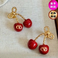 🎉新品好折扣✨Valentino 金屬琺瑯櫻桃造型耳環 古黃銅色/紅色