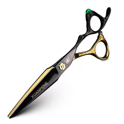 XUANFENG lack Gold Hair Scissors 6-inch Barber Cutting Scissors and Thinning Scissors Green Gem Hand