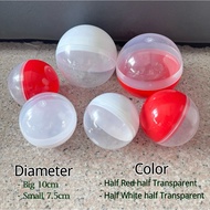 Plastic Lucky Ball Capsule Ball Half Solid Half Color | Red Transparent / White Transparent | Diamet