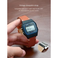 18mm genuine leather strap with Casio small square F-91W comfortable and soft extended bands