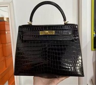 Hermes Kelly 28 crocodile Ebene Bag 愛馬仕 烏木色 鱷魚 袋 包