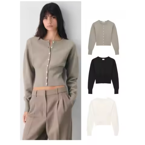 Aritzia Women's Knitted Button-Up Long Sleeve Slim Fit round Neck Cardigan Autumn Winter New Style S