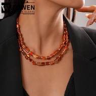 WUZIWEN Colorful Necklace, Double-layer Irregular Beaded Necklace, Fashion Elegant Exaggerate Jewelr