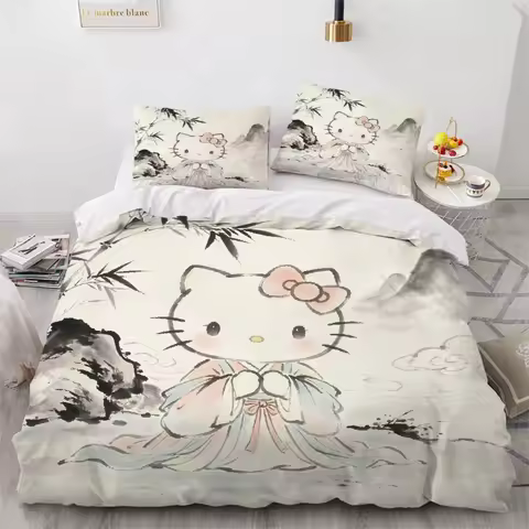 Oriental Ink Hello Kitty Bedding Set 3pcs Hanfu Print Duvet Cover Set Home Decor Bed Linen