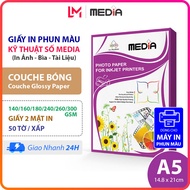 Giấy In Màu Media A5 Couche Bóng 2 Mặt In 140/160/240/260/300gsm 50 Tờ Giấy Ảnh Couche Glossy Paper 