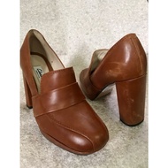 Clarks Women's Block Heel Court Shoes Gabriel Soho Tan Leather UK 3