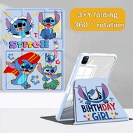 Stitch 3 + Y พับ กรณีป้องกันแบนน่ารัก ไอแพด for Gen10/11 A16 Air4/5 Gen5/6 gen7/8/9 Air3 Air6/7 11/1