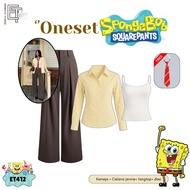 KEMEJA Spongebob character cartoon Oneset | Yearbook & Daily - Soft yellow shirt + Jennie knit Premi