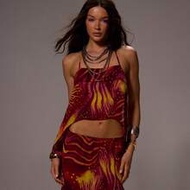 เสื้อครอปสายเดี่ยวพิมพ์ลาย Chiffon Halterneck Longline Cami Slip Co-Ord ผูกคอเท่านั้น เซ็กซี่ ฤดูร้อ