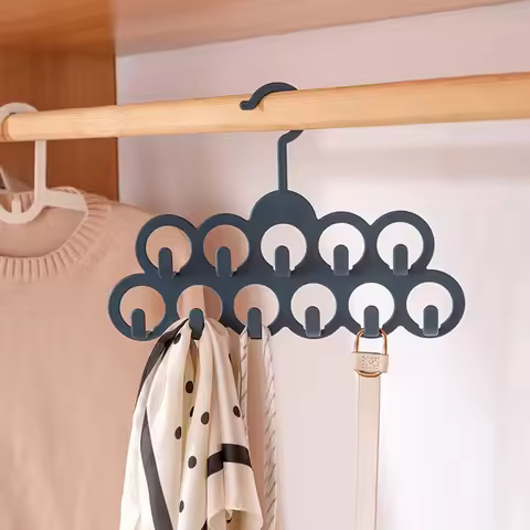 11Holes Clothes Tie Belt Shawl Scarf Hanger Display Organizer Hook Closet Holder G4E5