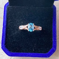 天然托帕石海藍寶1克拉玫瑰金925純銀戒指裸石寶石輕珠寶半寶石