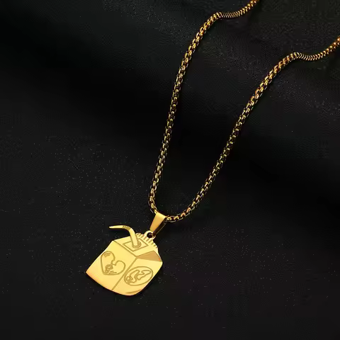 Chandler Stainless Steel Hip Hop Necklace Streetwear Juice Box Necklace Men’s Women’s Pendant Neckla