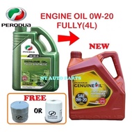 (NEW PACKAGING) Perodua engine oil 0w20 0w-20 Fully Synthetic (4L) +Perodua Oil Filter bezza / axia / myvi / alza /aruz