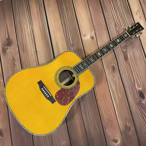 All solid wood solid all solid 41 inch D45 series full abalone shell inlaid surface yellow acoustic 