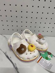 New!兒童新款Crocs  LINE Friends沙灘鞋/洞洞鞋/游水鞋/拖鞋/涼鞋。 size:C6,C7,C8,C9,C10,C11,C12,C13,J1,J2,J3 款式：LINE Frie