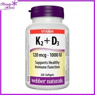 Webber Naturals - 健體護骨維他命 K2 (120 微克)+ 維他命 D3 (1000 IU) 220 粒 [平行進口] 此日期前最佳:2026年11月30日