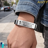 AINTP Family Friendship Bracelet, Stainless Steel/PVC Black/Silver Inspirational Quotes Braclets, Ve