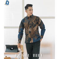 KEMEJA Prabu Blue Men's Batik Shirt Long Sleeve Modern Solo Batik Full Furing by Batik ALX