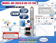 HANDURO ปั๊มบาดาลโซล่าเซลล์ 750W 1.25นิ้ว น้ำ 3.8Q รุ่น HD-3SC3.8-95-72-750 Max Head 95 เมตร ปั๊มบาด