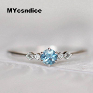 Candy 18 พันทองคำขาวฝังแหวนพลอยสีฟ้าธรรมชาติหญิงแหวนหมั้น