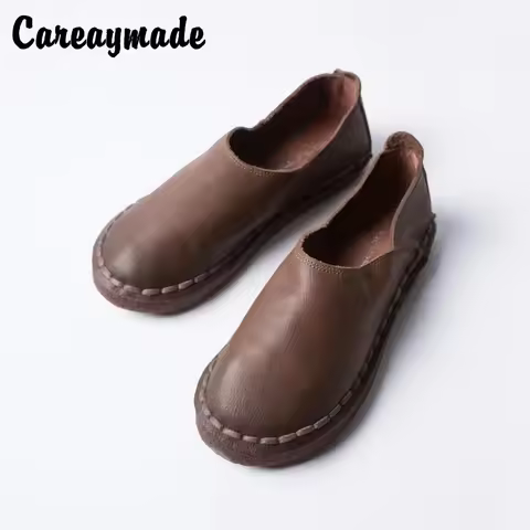 Careaymade-Genuine leather Pure handmade flat shoes,The retro Casual men's shoes,Fashion Deep Large