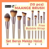 MAANGE (10 Pcs) Champagne Colour Makeup Brush Set Halal Set Berus Makeup Halal Fiber Make Up Brush E