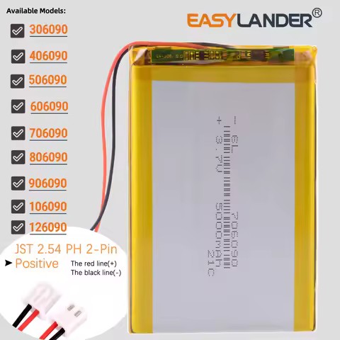 JST-PH 2.54 2Pin 3.7V 6000mAh 906090 Lithium Li-ion Lipo Polymer Battery 306090 406090 506090 606090